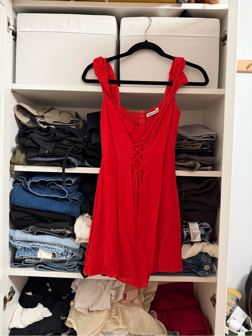 Reformation Red Lace-Up Mini Dress